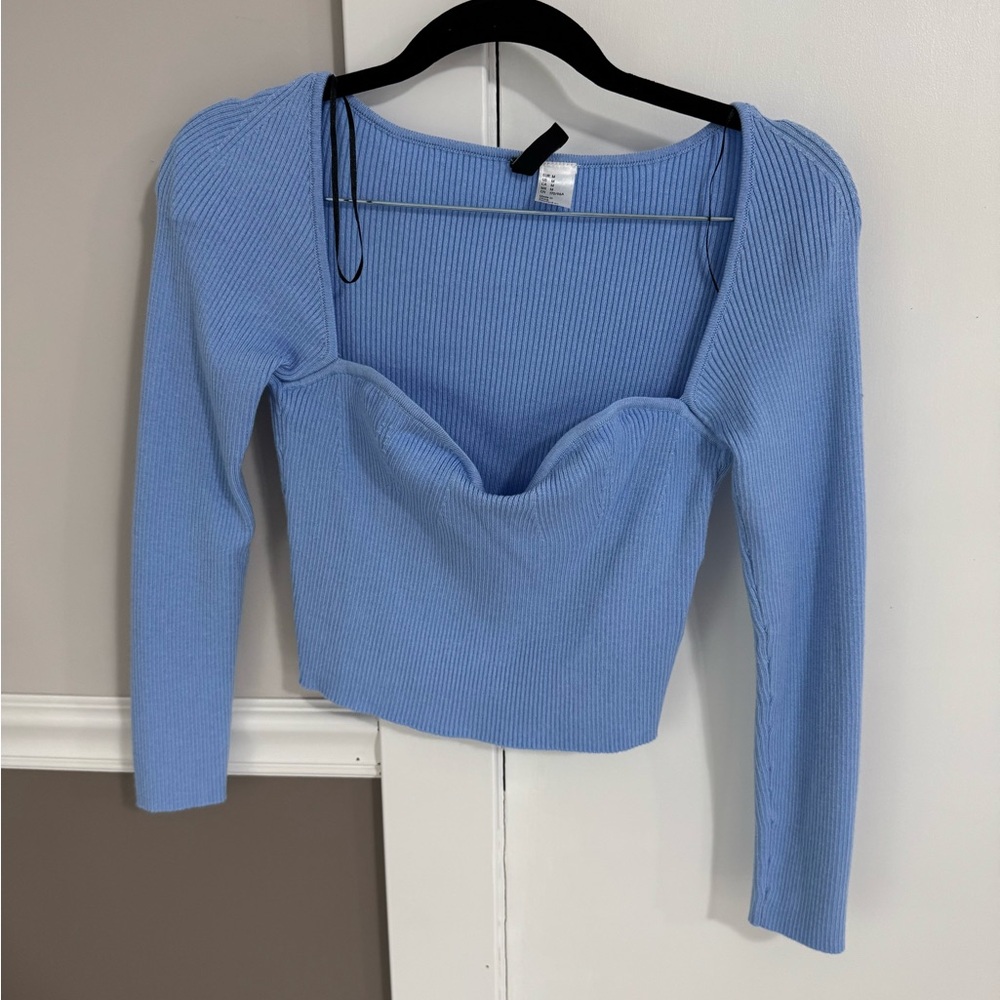 H&M Light Blue Ribbed Long Sleeve Top